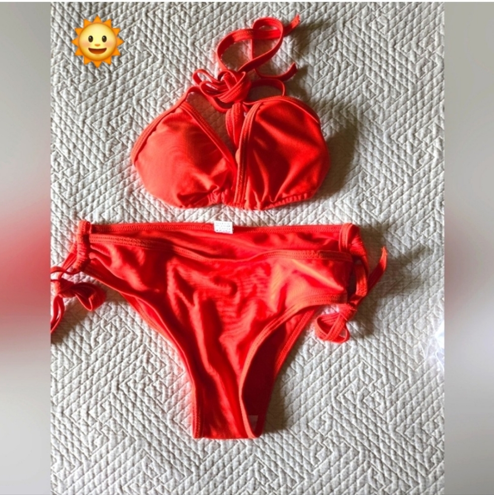 Red Women's Tie-Side Bikini Set
